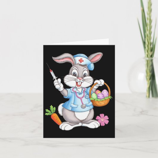 Grappige Paasweefster Stethoscoop Bunny Scrub Top Kaart (Voorkant)