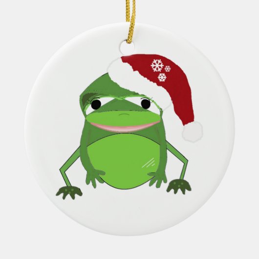Grappige Pad in een Kerstman Hoed Keramisch Ornament (Voorkant)