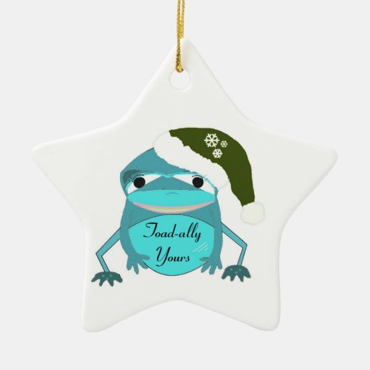 Grappige Pad in een Kerstman Hoed Keramisch Ornament (Voorkant)