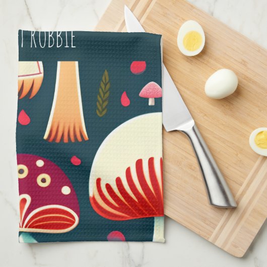 Grappige paddenstoel Rood Wit Waterverf Patroon Theedoek (Quarter Fold)