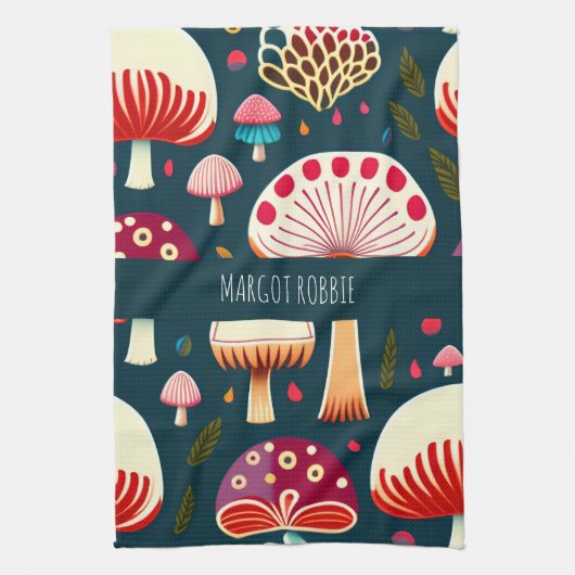 Grappige paddenstoel Rood Wit Waterverf Patroon Theedoek (Verticaal)