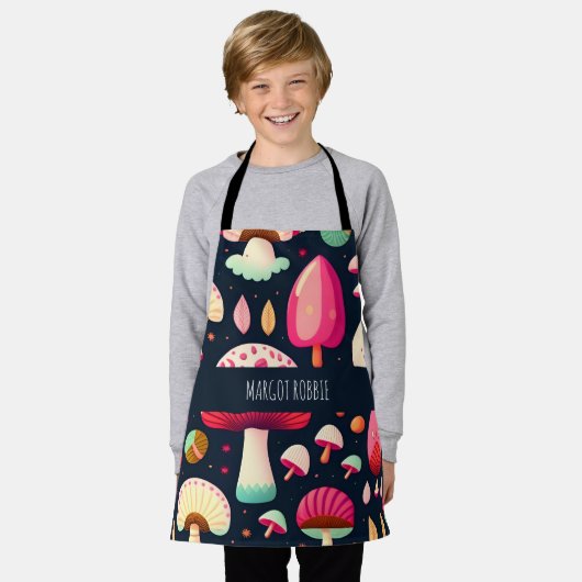 Grappige paddenstoel roze blauw isometrisch patroo schort (Gedragen)