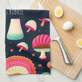 Grappige paddenstoel roze blauw isometrisch patroo theedoek (Quarter Fold)