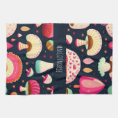 Grappige paddenstoel roze blauw isometrisch patroo theedoek (Horizontaal)