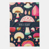 Grappige paddenstoel roze blauw isometrisch patroo theedoek (Verticaal)