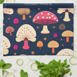 Grappige paddenstoel roze blauw Waterverf patroon Theedoek