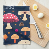 Grappige paddenstoel roze blauw Waterverf patroon Theedoek (Quarter Fold)