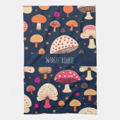 Grappige paddenstoel roze blauw Waterverf patroon Theedoek (Verticaal)