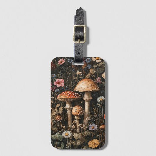 Grappige paddenstoelen en wilde bloemen botanisch bagagelabel (Voorkant (verticaal))