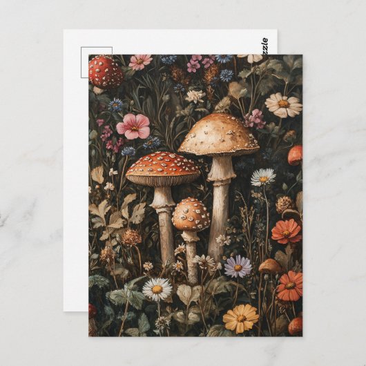 Grappige paddenstoelen en wilde bloemen botanisch briefkaart (Voorkant / Achterkant)