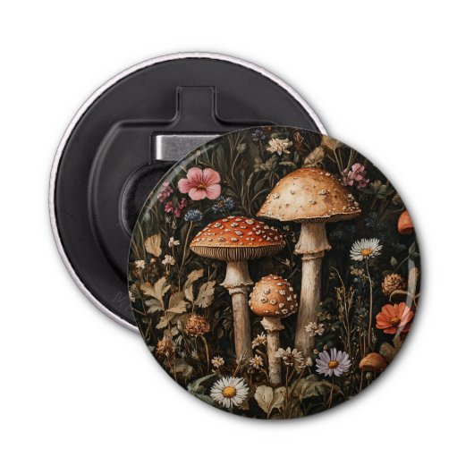Grappige paddenstoelen en wilde bloemen botanisch button flesopener (Voorkant)