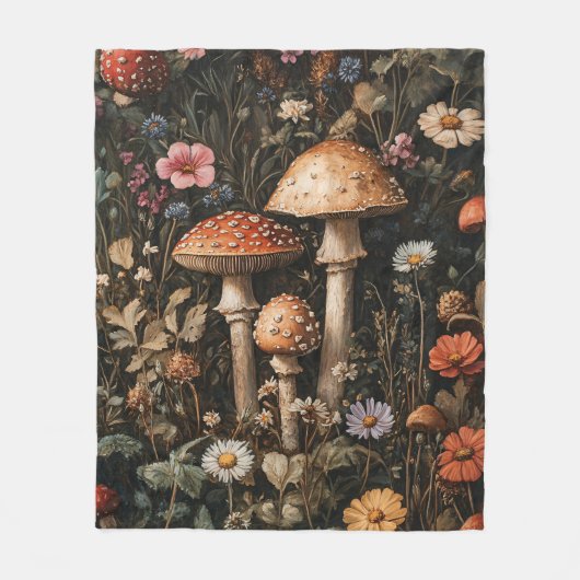 Grappige paddenstoelen en wilde bloemen botanisch fleece deken (Voorkant)
