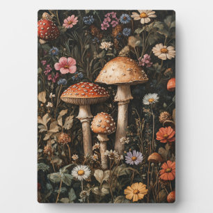 Grappige paddenstoelen en wilde bloemen botanisch fotoplaat