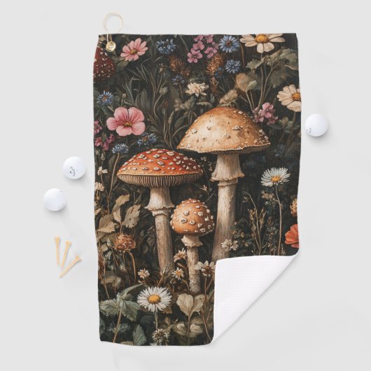 Grappige paddenstoelen en wilde bloemen botanisch golfhanddoek (Insitu)