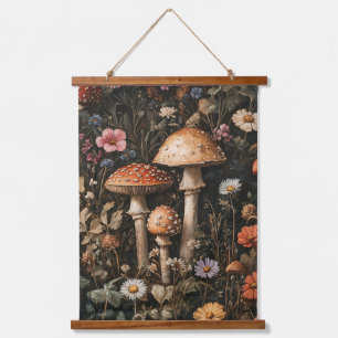 Grappige paddenstoelen en wilde bloemen botanisch hangend wandkleed