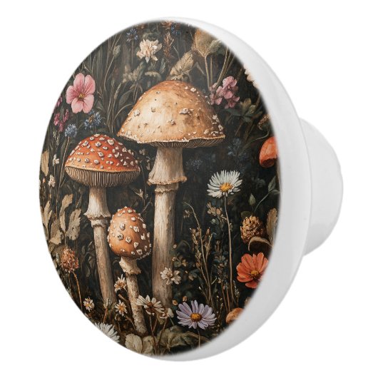 Grappige paddenstoelen en wilde bloemen botanisch keramische knop (Rechts)