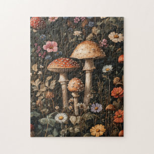 Grappige paddenstoelen en wilde bloemen botanisch legpuzzel