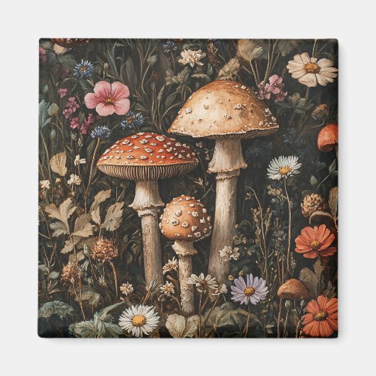 Grappige paddenstoelen en wilde bloemen botanisch magneet (Voorkant)