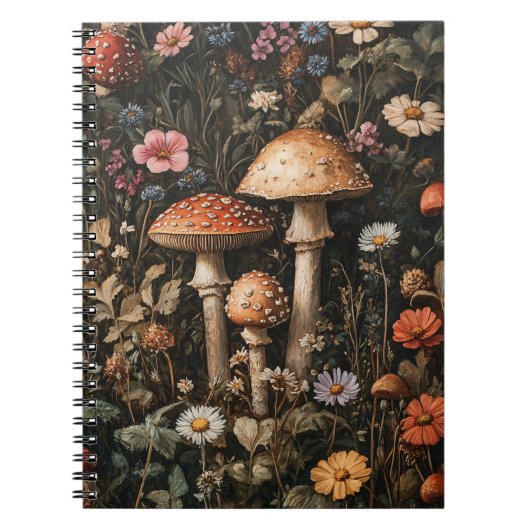 Grappige paddenstoelen en wilde bloemen botanisch notitieboek (Voorkant)