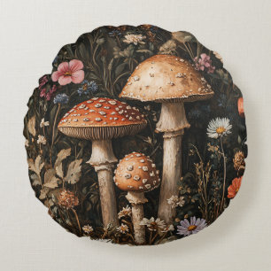 Grappige paddenstoelen en wilde bloemen botanisch rond kussen