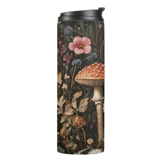 Grappige paddenstoelen en wilde bloemen botanisch thermosbeker (Gedraaid links)