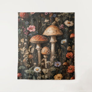 Grappige paddenstoelen en wilde bloemen botanisch wandkleed
