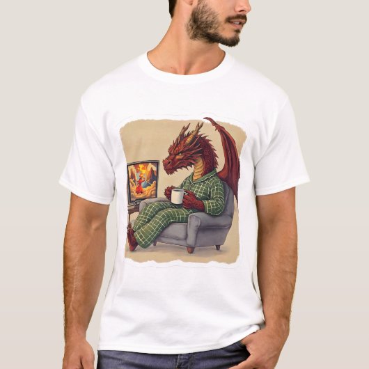 Grappige Pajama Dragon Couch Lounging Art T-shirt (Voorkant)