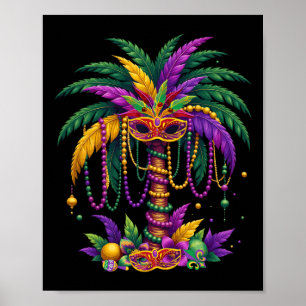 Grappige palmboom en kralen Mardi Gras Hawaiian Tr Poster