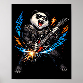 Grappige panda die gitaarrock en roll speelt voor poster