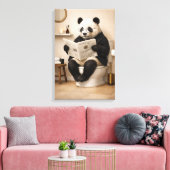 Grappige panda die krant leest badkamer humor canvas afdruk (Insitu (Woonkamer))