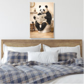 Grappige panda die krant leest badkamer humor canvas afdruk (Insitu (Slaapkamer))