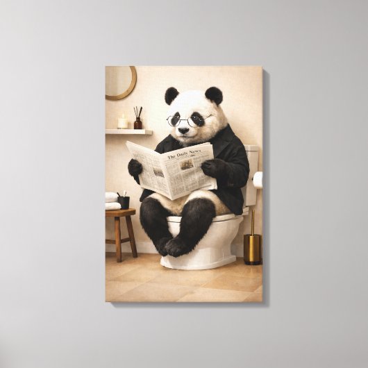 Grappige panda die krant leest badkamer humor canvas afdruk (Voorkant)
