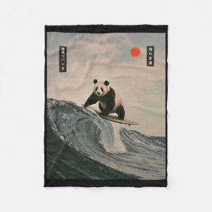 Grappige panda die surft met Japanse golf meme hum Fleece Deken