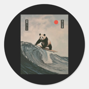 Grappige panda die surft met Japanse golf meme hum Ronde Sticker