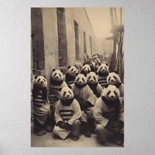 Grappige Panda Gevangenis Print Vintage Gestreepte