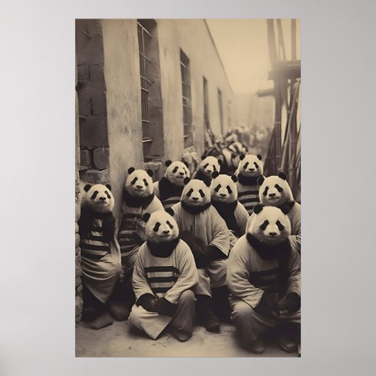 Grappige Panda Gevangenis Print Vintage Gestreepte (Voorkant)