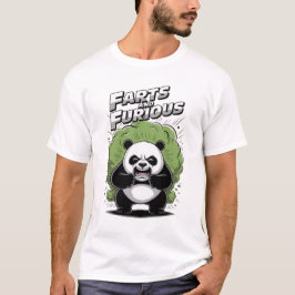 Grappige panda heeft het moeilijk om te boeren op  t-shirt