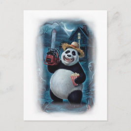 Grappige Panda Horrorfilm op een Witte  Feestdagenkaart