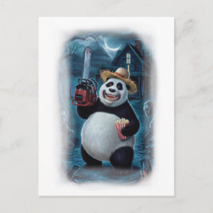 Grappige Panda Horrorfilm op een Witte  Feestdagenkaart