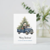 Grappige Panda in Blauwe Retro Vrachtwagen Xmas Feestdagenkaart (Staand voorkant)