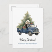 Grappige Panda in Blauwe Retro Vrachtwagen Xmas Feestdagenkaart (Voorkant / Achterkant)