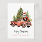 Grappige Panda in Rode Retro Van Xmas Feestdagenkaart (Voorkant)
