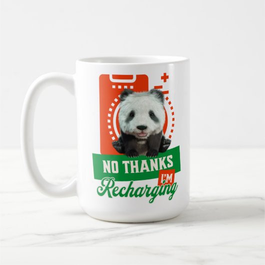 Grappige Panda Introvert Batterij Oplaad Ontwerp Koffiemok (Links)
