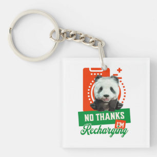 Grappige Panda Introvert Batterij Oplaad Ontwerp Sleutelhanger