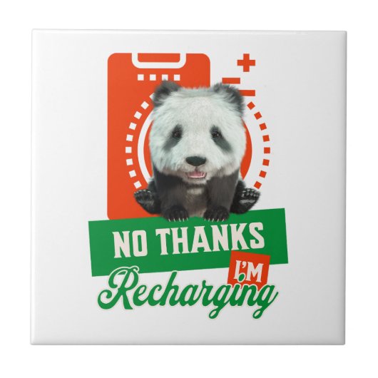Grappige Panda Introvert Batterij Oplaad Ontwerp Tegeltje (Voorkant)