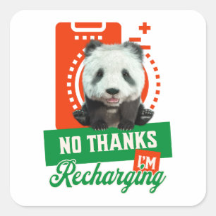 Grappige Panda Introvert Batterij Oplaad Ontwerp Vierkante Sticker
