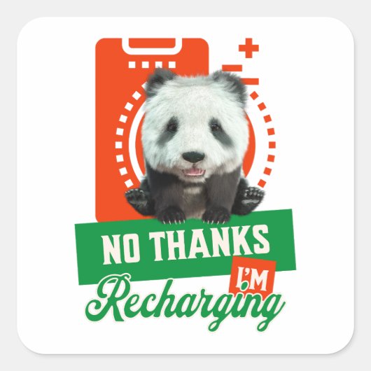 Grappige Panda Introvert Batterij Oplaad Ontwerp Vierkante Sticker (Voorkant)