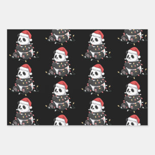 Grappige Panda Kerst Dieren Lichtjes Liefhebber Inpakpapier Vel