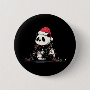 Grappige Panda Kerst Grafische Dieren Lichten Lief Ronde Button 5,7 Cm