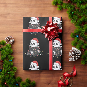 Grappige Panda Kerstmis Dieren Lichtjes Liefhebber Cadeaupapier